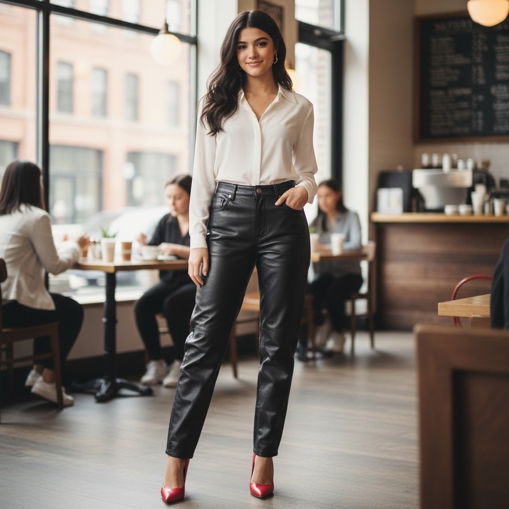 🌻Vintage Tower Hill Collection Black Leather Pants High Rise Straight Leg sz 8